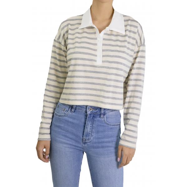 Maglia crop a righe con colletto 